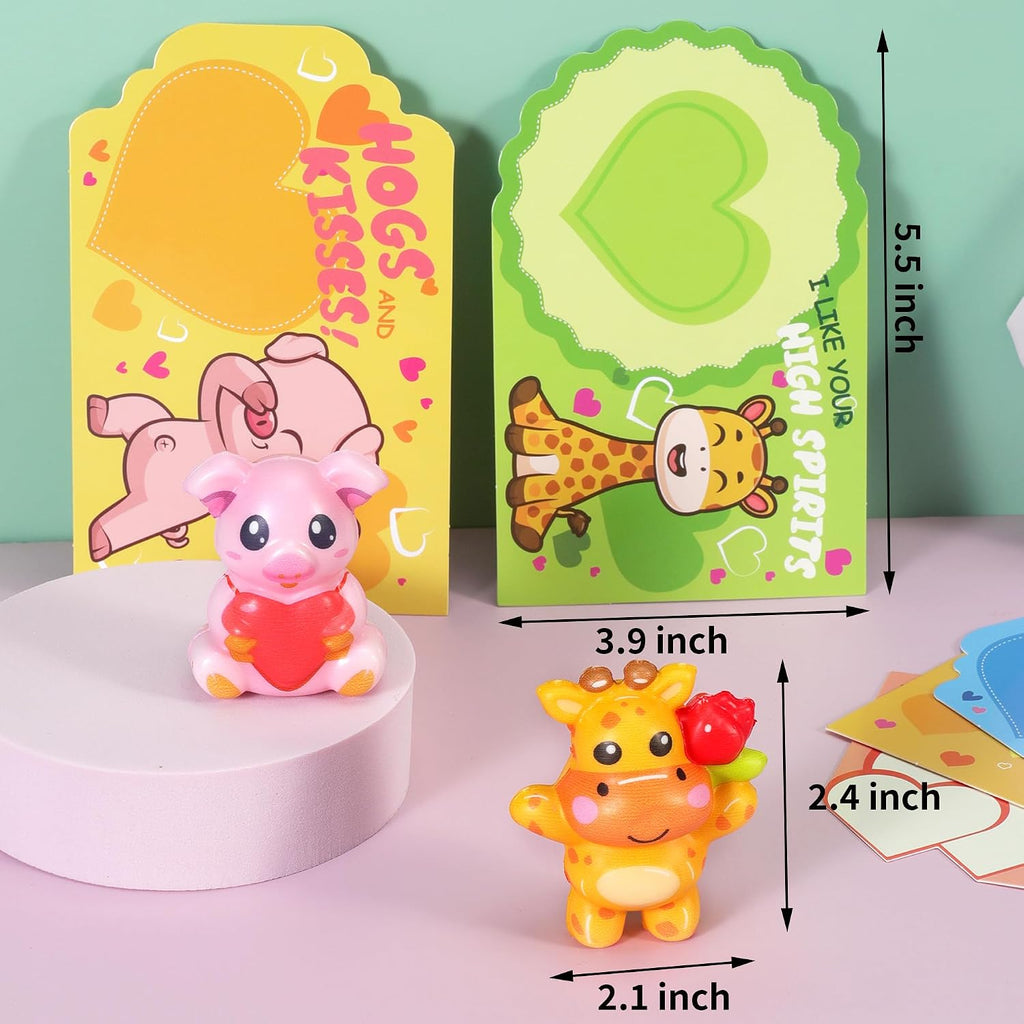 24Pcs Valentines Day Gifts for Kids, Animal Heart Squishy Toys With Cards for Galentines School Gift Exchange, Classroom Prizes, Bag Stuffers, Party Favors
