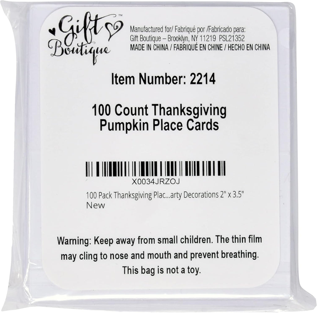 Gift Boutique 100 Pack Thanksgiving Place Cards with Pumpkins and Fall Leaves Folded Paper Name Cards for Dinner Table Setting Autumn Party Decorations