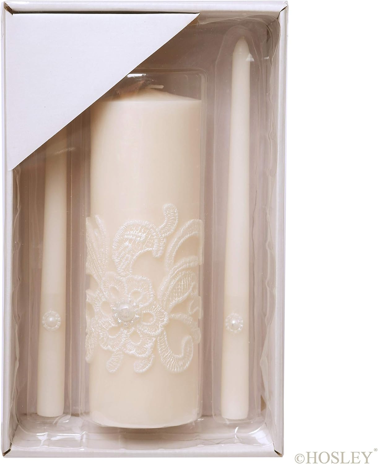 Hosley 11.5-Inch Wedding Unity Candle Set – Cream Pillar & 2 Taper Candles for Ceremony, Special Events, Emergency Kit, Reiki Spa Meditation