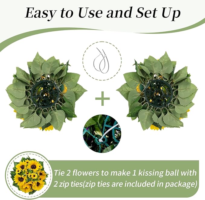 BLOSMON Sunflowers Artificial Flowers Centerpieces - 6 Pcs Fake Yellow Sunflower Flowers Ball Center Piece Decoration for Wedding Table Silk Kissing Floral Arrangements for Home Party Event DIY Decor
