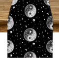 Mystical Celestial Table Runner, Vintage Bohemian Black Yin Yang Symbol Moon Stars Print Table Runner for Office Kitchen Dining Wedding Party Home Coffee Table, 13x60inch