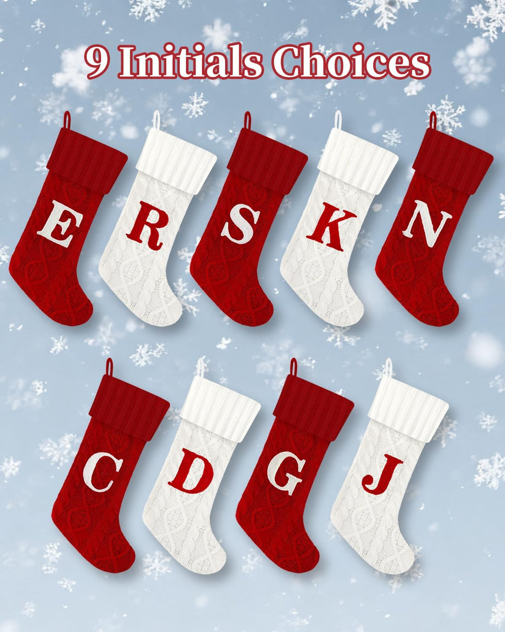 Christmas Stockings with Initials,20 Inches Large White Embroidered Monogram Knitted Christmas Stockings with Letter,Personalized Xmas Stockings for Fireplace Family Holiday Decor(Letter J,White)