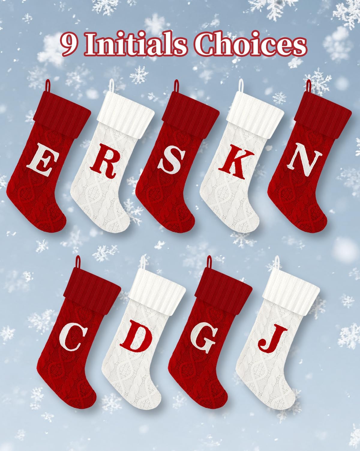 Christmas Stockings with Initials,20 Inches Large White Embroidered Monogram Knitted Christmas Stockings with Letter,Personalized Xmas Stockings for Fireplace Family Holiday Decor(Letter J,White)