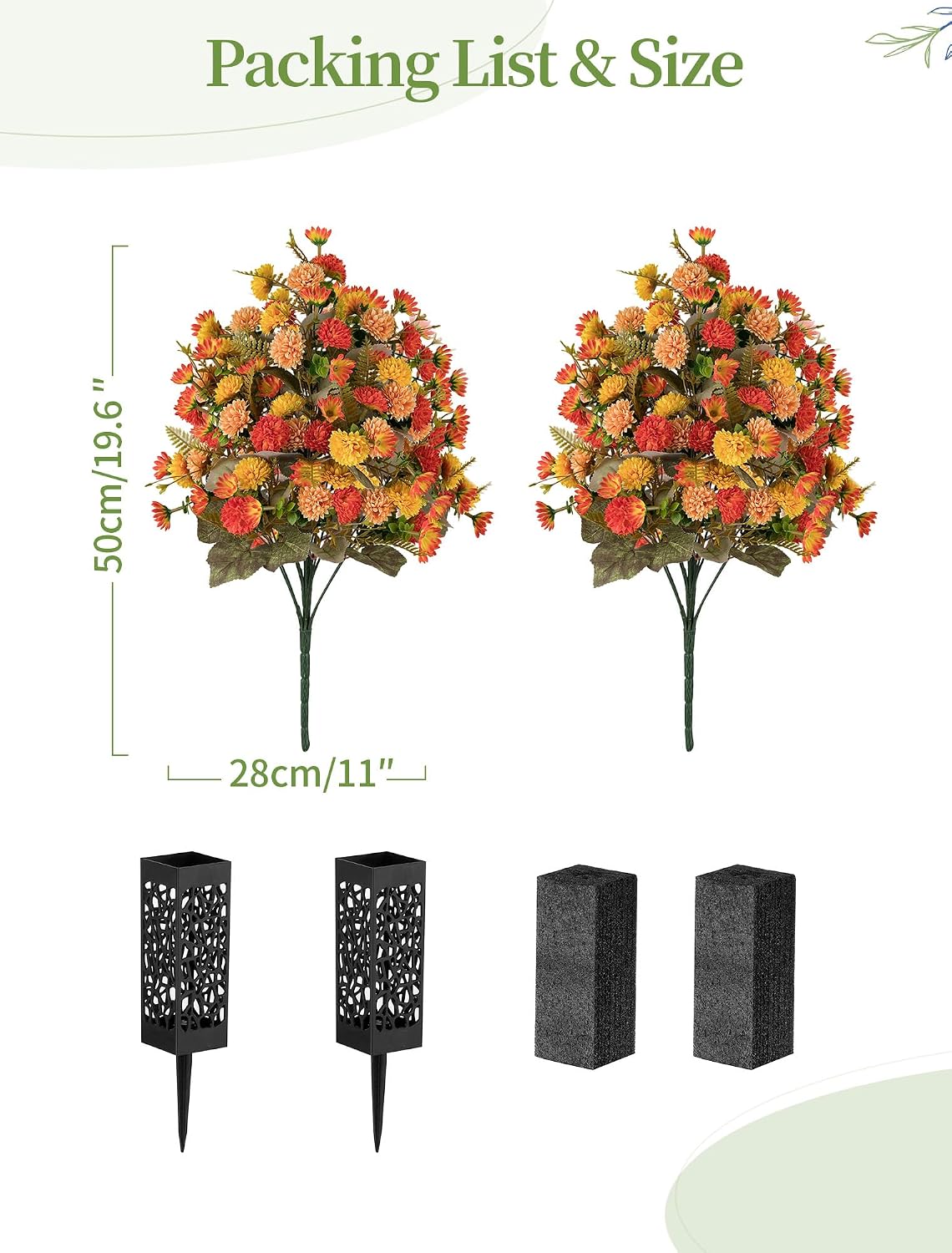 fall cemetery flowers for grave decorations, fake mums, package contents
