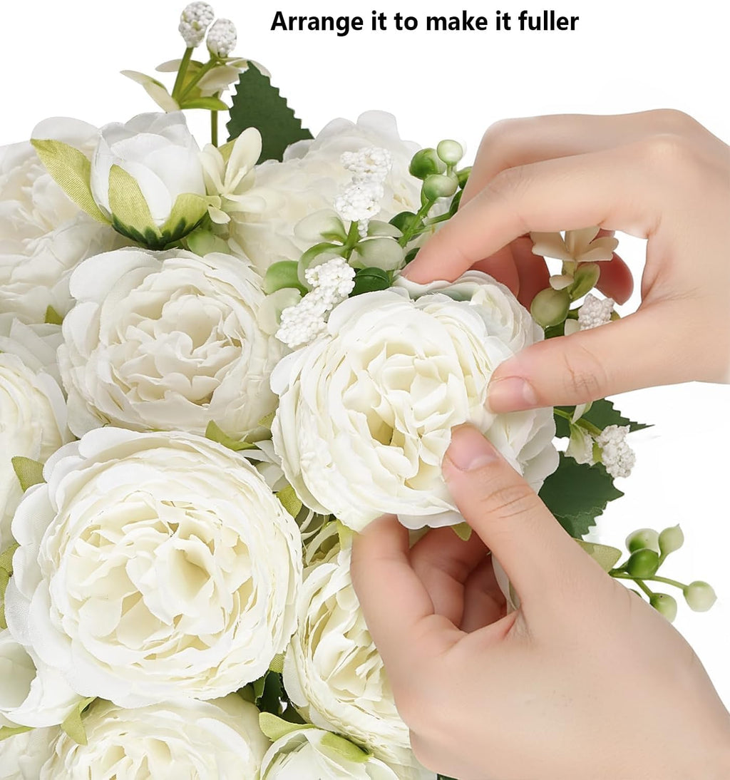 peonies artificial flowers 12 bouquets,white flowers lifelike silk, view 9