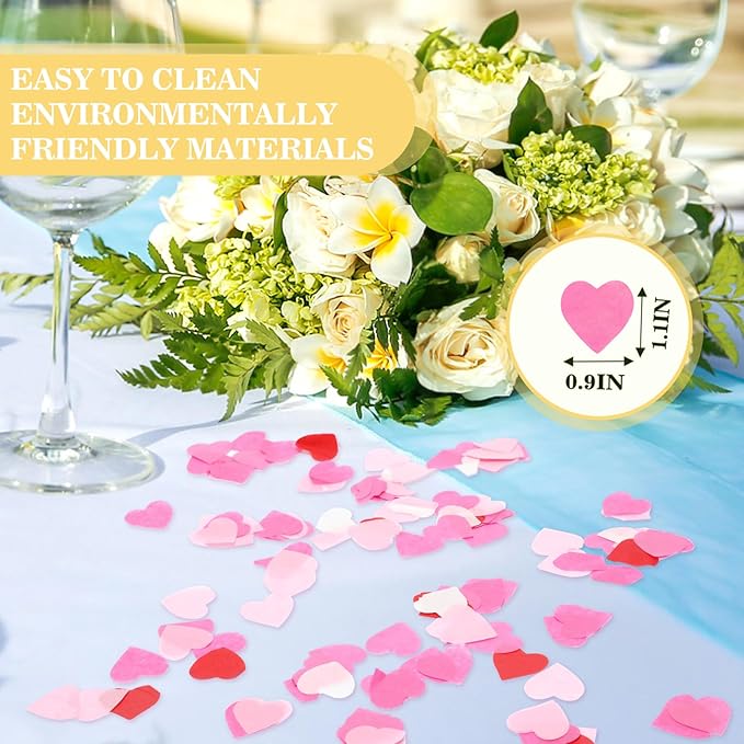 5000Pcs Heart Paper Confetti, Large Table Confetti Hearts Shaped for Valentine's Day, Wedding, Birthday, Bachelorette, Balloon Party Decoration (Red/White/Pink/Rose Red)