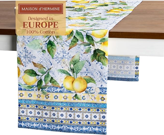 Maison d' Hermine Table Runner 100% Cotton Single Layer Table Runners 72 inches Long Decorative for Home Kitchen Dining Party Baby Shower Wedding Bridal Shower Spring Summer (Citrus, 14.50" x 72")