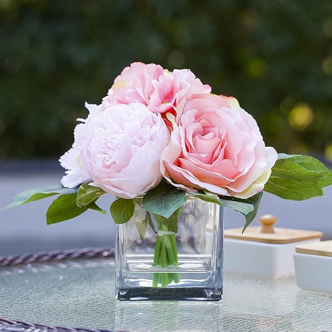 Enova Floral Set of 4 Cube Glass Vase, 4x4X4 Inch Glass Flowers, Clear Square Glass Vases, Floating Candle Holders, Table Decorative Vase for Home Office Décor, Wedding Centerpieces