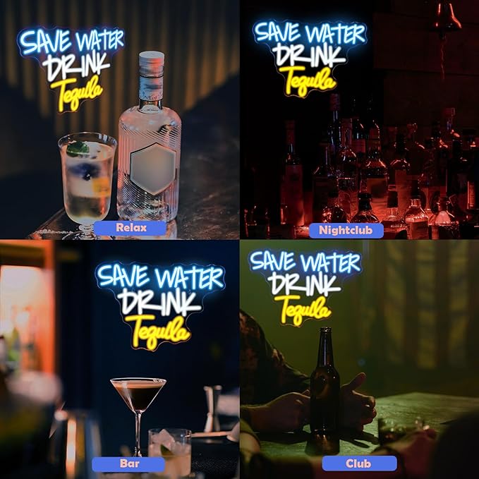Save Water Drink Tequila Neon Sign Led Neon Lights for Wall Decor Usb Light Up Signs for Home Beer Bar Bedroom Restaurant Man Cave Cafe Bistro Club Party Decorations Gift