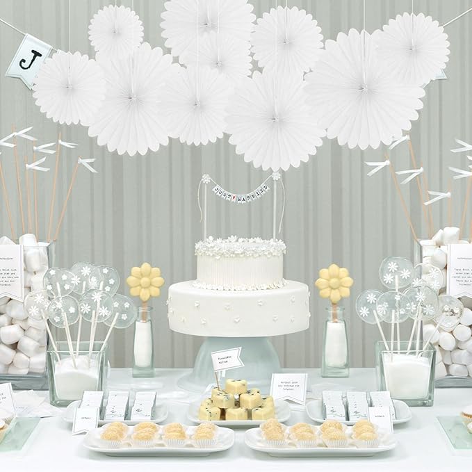 20 Pcs White Hanging Paper Fan, Hanging Honeycomb Round Paper Fans for Weddings, Birthdays, Christmas, Baby Showers, Classroom, Events Ceiling Party Supplies Decorations