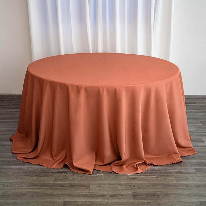 Efavormart Round Tablecloth, 132 Inch Stain & Wrinkle Resistant Washable Table Cloth, Decorative Polyester Fabric Table Cover for Banquet, Wedding, Dining- Terracotta