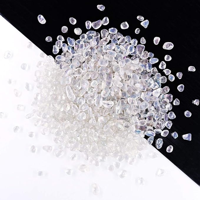 Hilitchi Glass Stones Rock Crystals Gemstones for Event Weddings Birthday Decoration Vase Fillers Table Scatter Party Table Decoration (White Rainbow Moonstone Aprox 1lb/455g/Bag)