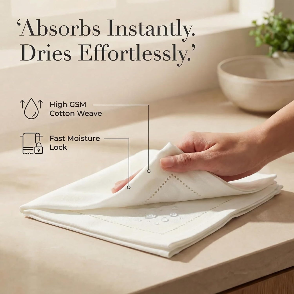 Urban Villa Cloth Napkins Ivory Hemstitch Dinner Napkins Set of 12 (20X20) 10...