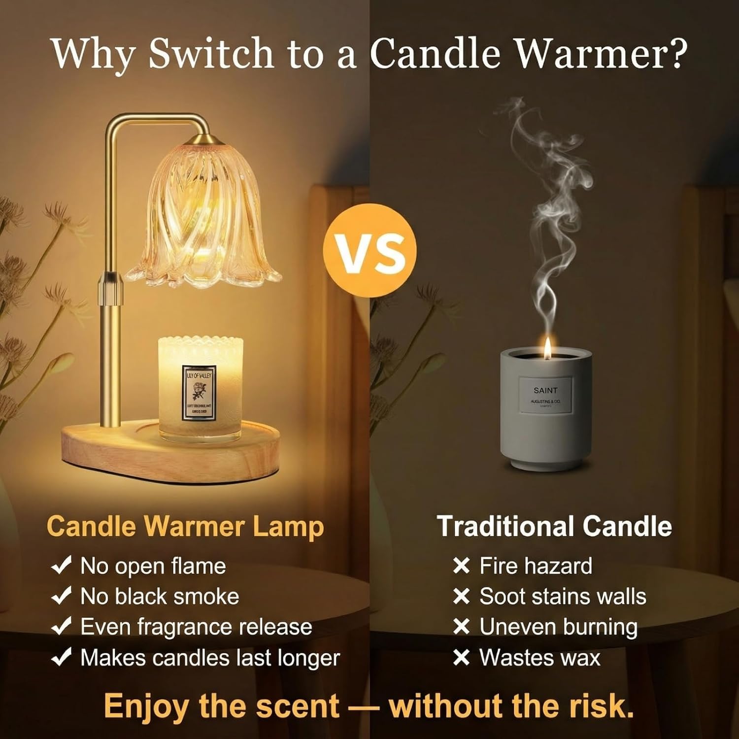 Candle Warmer Lamp with Timer Dimmable: Birthday Gifts for Women Adjustable Height Candles Light Warmers Lamps Gold Crystal Candle Warmer, House Warming Gift New Home Decor, for Women