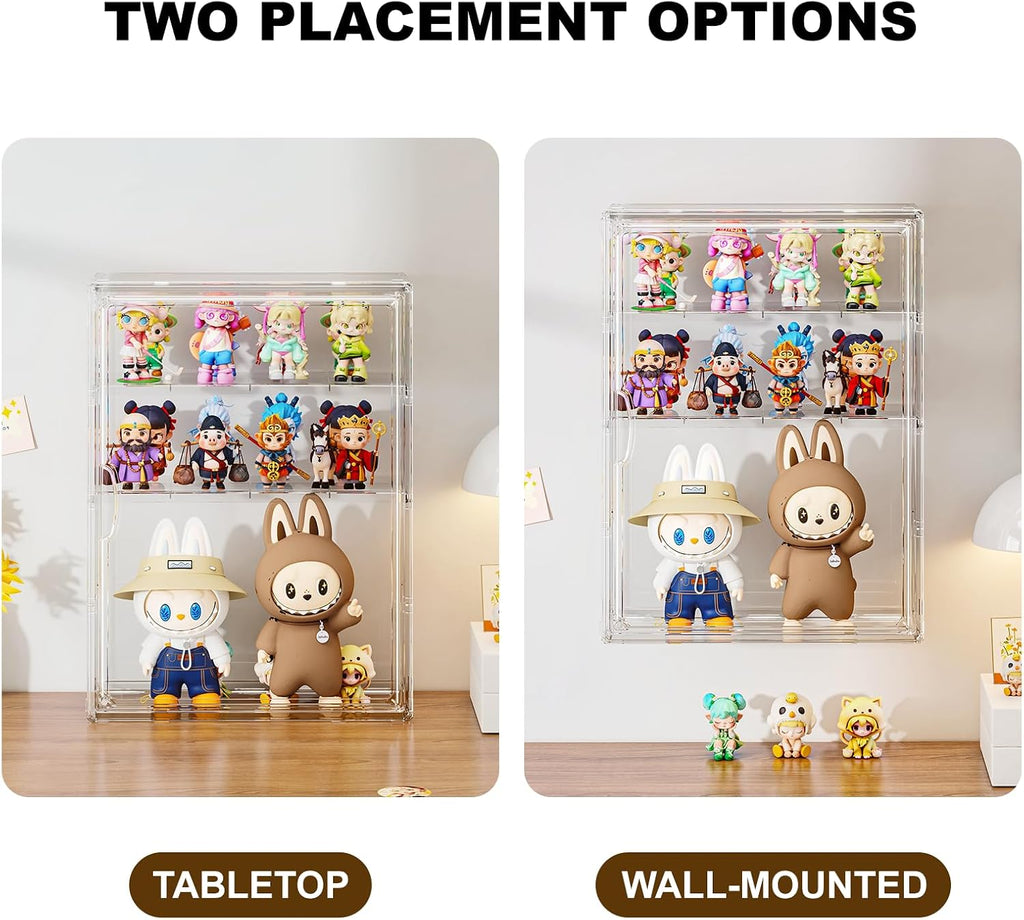 clear 4 tiers acrylic display case for figures shown in use