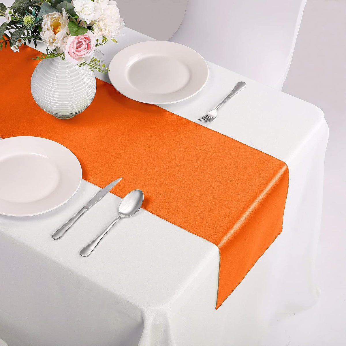 15-Pack Satin Table Runner Orange 12 x 108 inches Long, Table Runners for Wed...