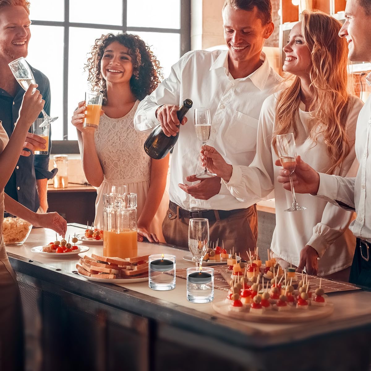 Set of 12 3 inch Black Floating Candles Large Unscented Dripless Water Wax Halloween Candles for Vases, Centerpieces at Wedding, Party, Pool, Halloween Holidays - 10 Hour Burning