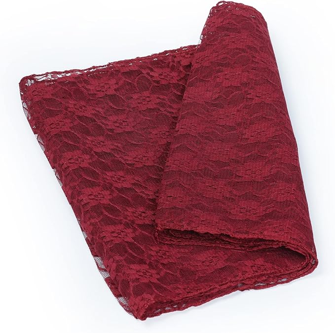 MDS Pack of 25 Wedding 12 x 108 inches Lace Table Runner for Wedding, Decorations for Birthday Parties, Banquets, Graduations, Engagements, and Runners fit Rectangle, Round Table- Maroon
