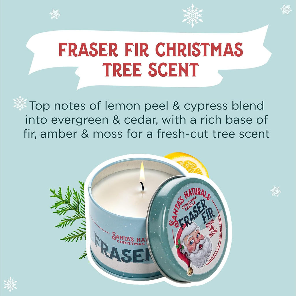 Santa's Naturals Fraser Fir Mini Christmas Candles, 3.5 oz (Pack of 3) | Soy & beeswax blend candles with fresh fir, cedar & cypress scent; up to 14-hour burn time each