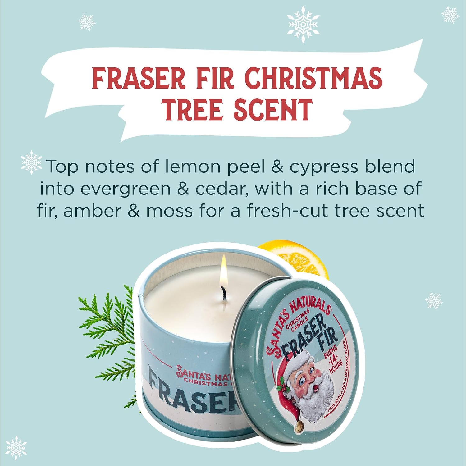 Santa's Naturals Fraser Fir Mini Christmas Candles, 3.5 oz (Pack of 3) | Soy & beeswax blend candles with fresh fir, cedar & cypress scent; up to 14-hour burn time each