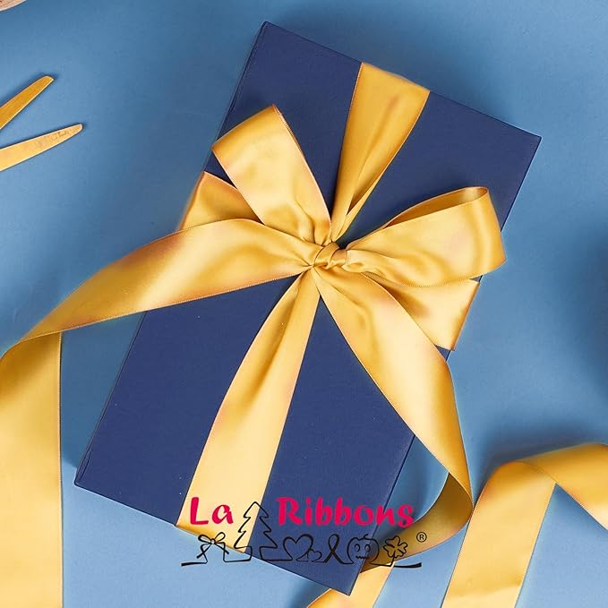 LaRibbons 1 1/2 Inch 50 Yard Double Faced Satin Ribbon,Yellow Gold Satin Craft Fabric Ribbon for Gift Wrapping Floral Bouquets Wedding Party Decoration