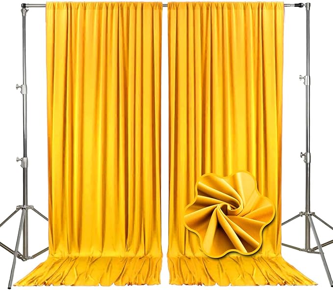 10ft x 10ft Gold Yellow Backdrop Curtains for Parties, Fabric Satin Background Curtain with Rod Pockets for Weddings, Birthday, Baby Shower, Photography, Graduation Party Backdrop Drapes, 2 Panels