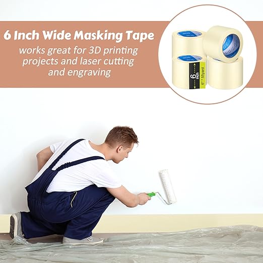Masking Tape Bulk General Purpose Masking Painting Tape 55 Yards for Painting Home Office School Stationery Arts Crafts Basic Use, Easy Removal(3 Rolls,6 Inch)