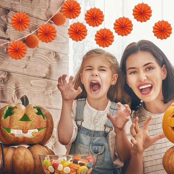 Orange Birthday Party Decorations,DIY Orange Paper Fans Hanging Decoration,8in Halloween Paper Fans,Halloween Decor,Fox Birthday Decorations Events Accessories 30 Color DIY Set (Orange)