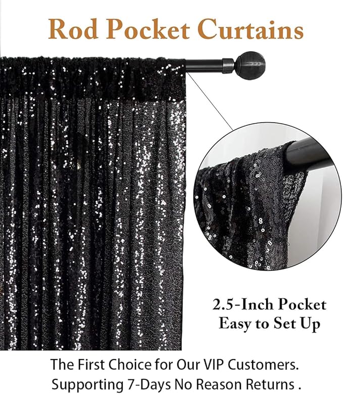ShinyBeauty Sequin Backdrop- 5FTx10FT-Black-Sequin Photo Backdrop,Photo Booth Background,Sequence Christmas Backdrop Curtain