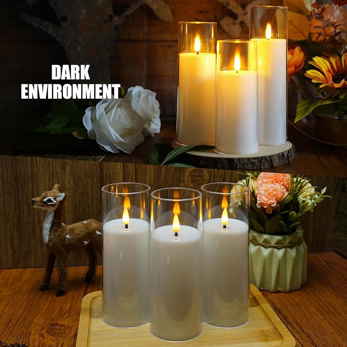 Flickering Flameless Candles Battery Operated with Remote and 2/4/6/8 H Timer Plexiglass Led Pillar Candles Pack of 9 (D2.3"xH 6"7"8")with Realistic Moving Wick Candles for Home Decor(White)