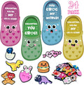 Thigreact Valentines Day Gifts for Kids - 24 Valentine Cards with 48 Shoe Charms Bulk - Valentine Exchange Card for Boys Girls Toddler Class Classroom Gift Funny Party Favors