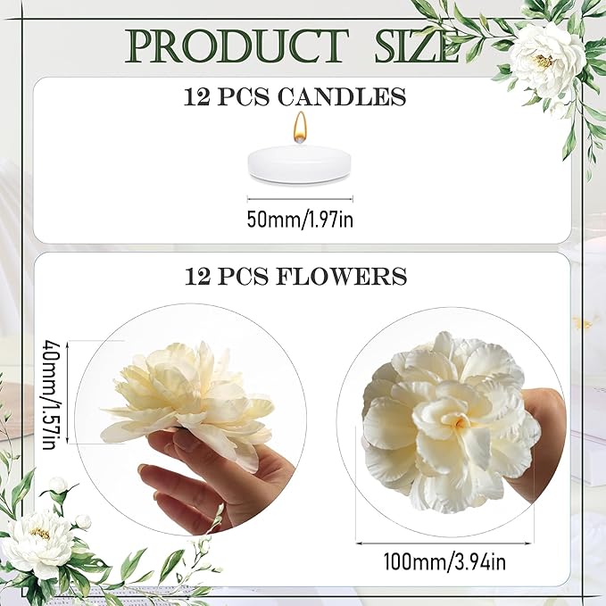 24 Pcs Floating Candles for Centerpieces and Floating Flowers for Centerpieces Champagne Artificial Flowers Vase Fillers for Wedding Table Party Home Decoration