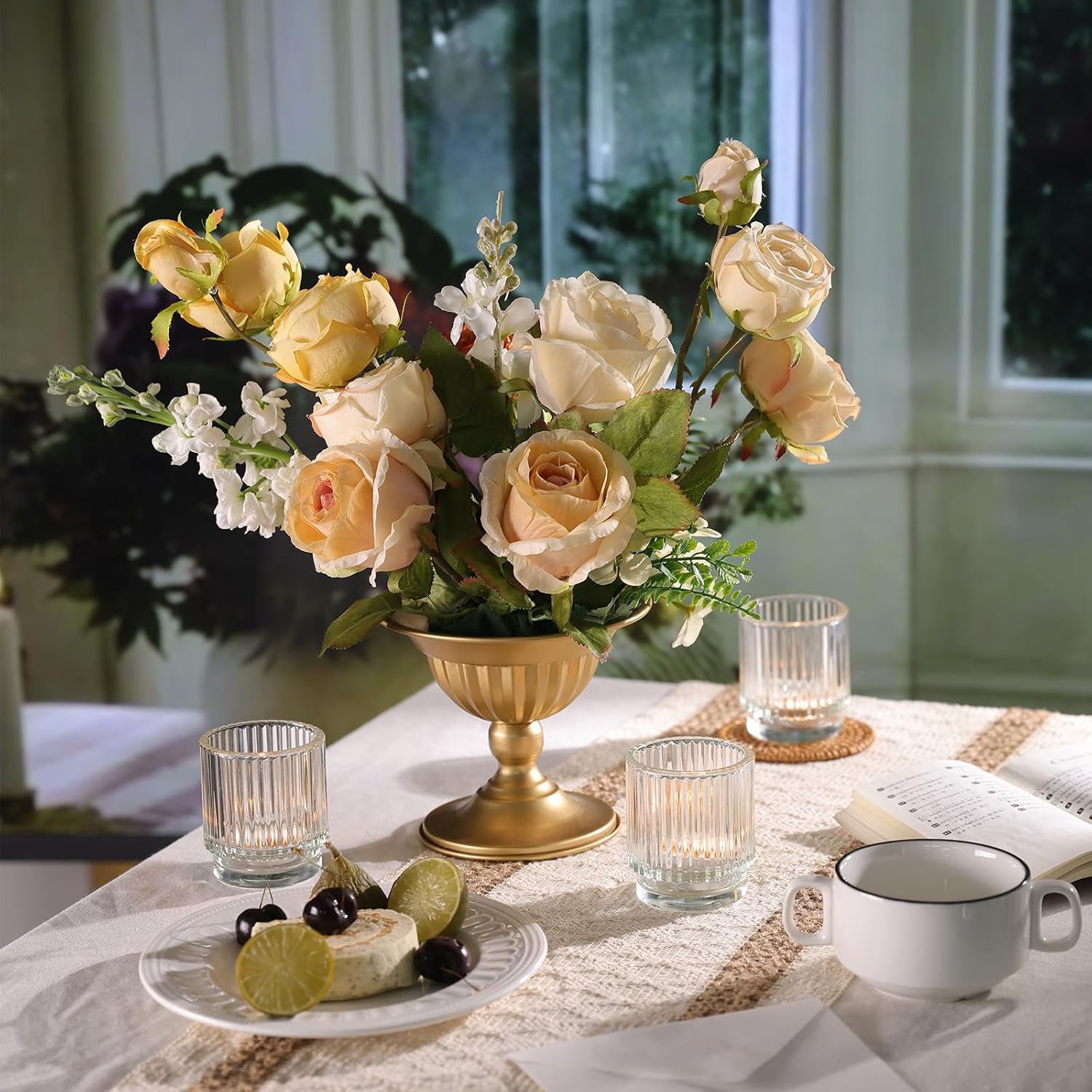 DEVI 8pcs Clear Glass Votive Candle Holder Decor, Boho Candle Holder for Wedding Decorations, Centerpiece Table Decorations for Valentine, Vintage Mothers Day Home Party Table Decorations
