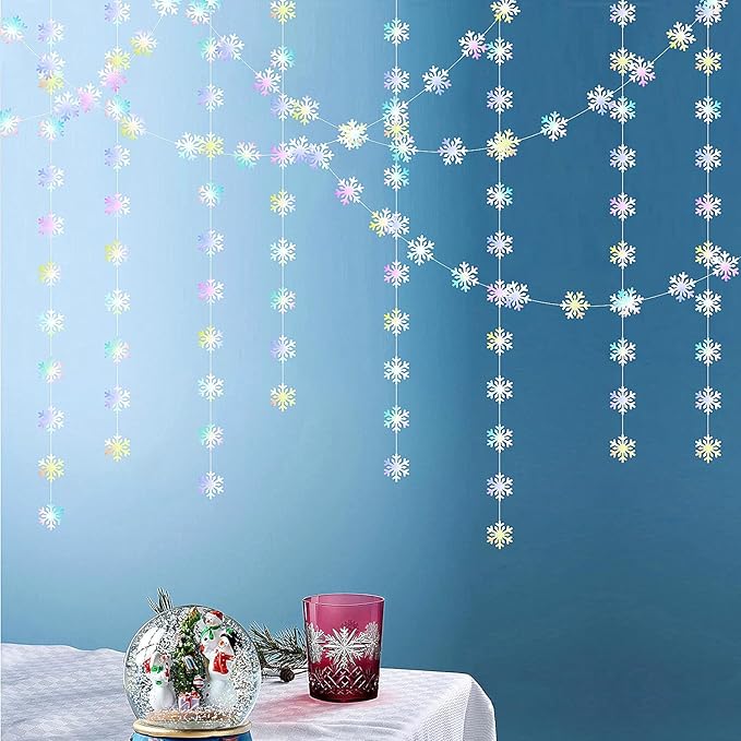 Snowflake-Snow Iridescent-Holographic Christmas Party-Decoration Garland - 52ft Winter Wonderland Frozen Ornaments Hanging Paper Streamers,New Years Birthday Baby Shower Dance Ceiling Decor Hugfond