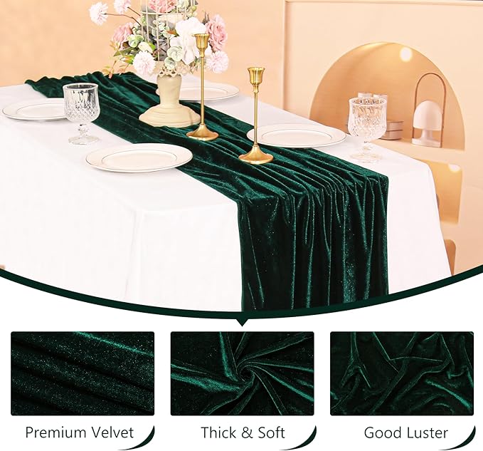 Velvet Table Runner 20 x 120 Inches 10ft Luxurious Thick Soft Velvet Christmas Thanksgiving Wedding Reception Table Runner for Party Reception Decorations(Emerald Green, 1 Pack)