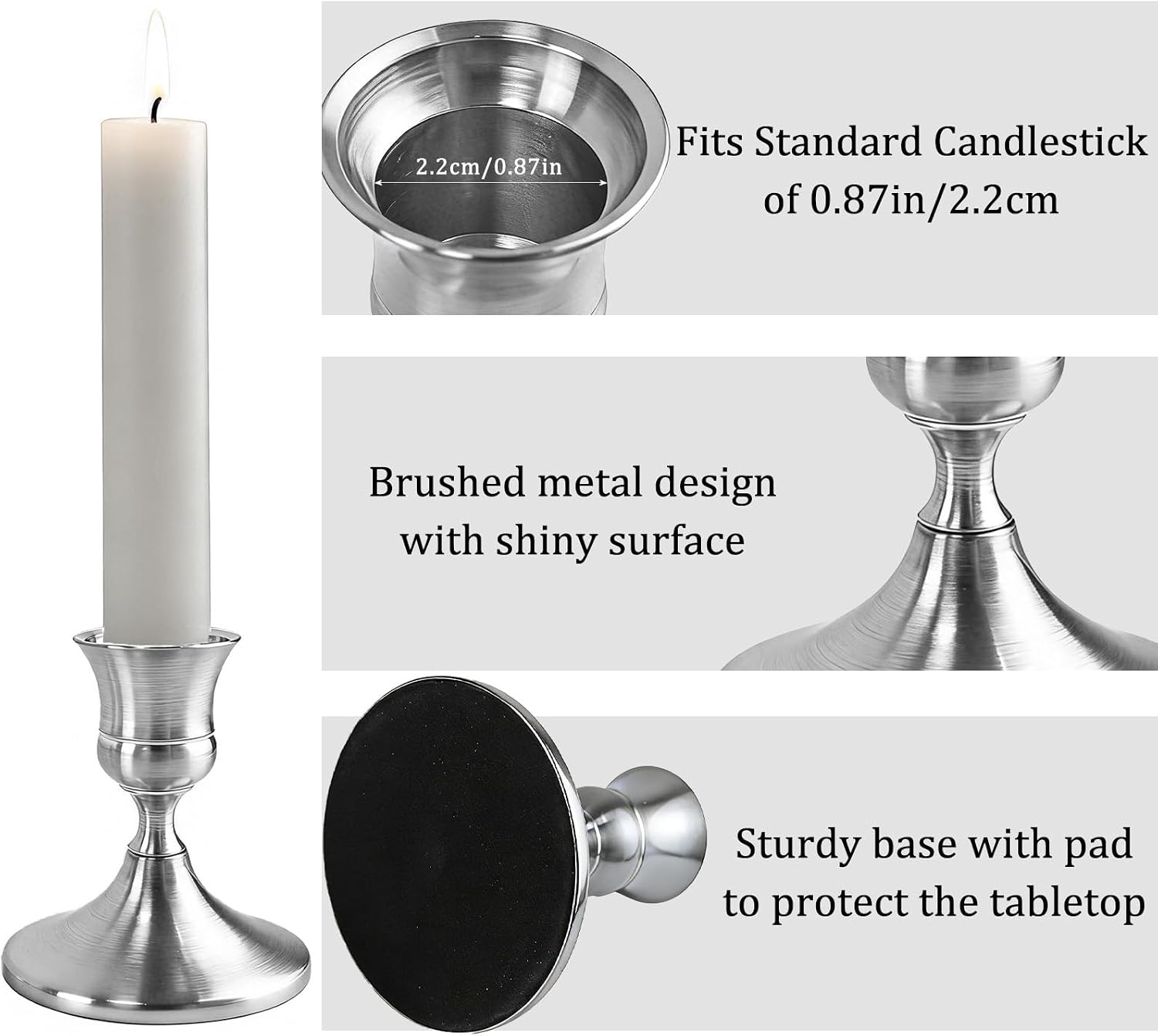 Vintage Silver Taper Candle Holders Set of 2, Metal Candlestick Holders Elegant Handcrafted Décor for Weddings, Dining & Meditation,Table Centerpiece, Party, Christmas Decoration or Home Decor