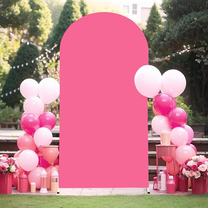6.6FT Fuchsia Arch Backdrop Cover - Polyester Fitted Wedding Arch Stand Covers Round Top Chiara Arch Backdrop Cover for Birthday Party Banquet Photo Background Decoration