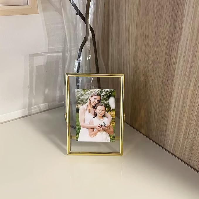 Gold Floating Frame, 4"x6", Vertical, For Picture 3.5x5, 2x3, 1x2, Small Tabletop Photo Frame, Classy Gift For Kids on Birthday