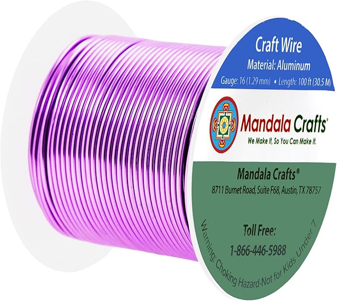 Mandala Crafts 16 Gauge Anodized Aluminum Craft Wire for Jewelry Making - 100 FT Colored Flexible Violet Wire - Bendable for Bonsai Armature Crafting Sculpting