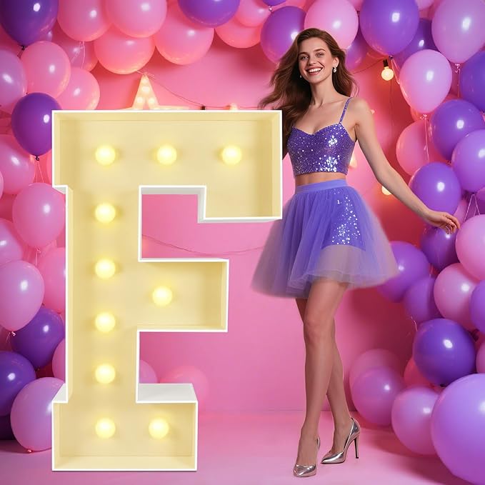 Marquee Light Up Letters: 4FT Large Decorative Signs for Party Decorations Baby Shower Birthday Wedding Engagement Anniversary, 4 Feet Tall Pre-Cut DIY Foamboard Letter F - Easy to Assemble