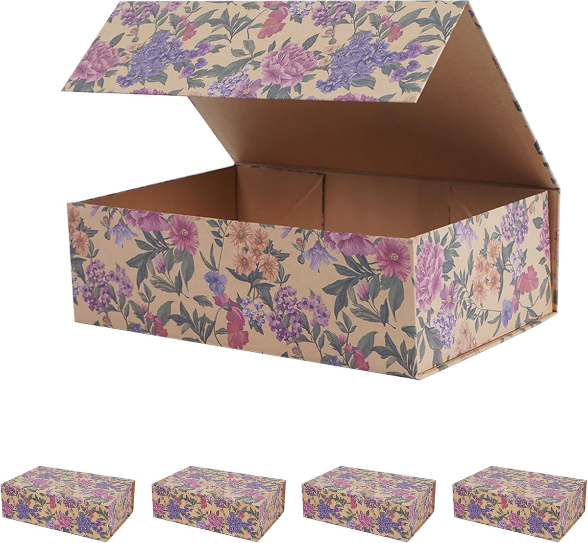 vintage kraft peony floral gift box with magnetic, main product view