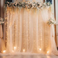 30×10ft Champagne Tulle Backdrop Curtain with Lights String for Parites, Sheer Photo Backdrop Curtains for Wedding Party Photography Background