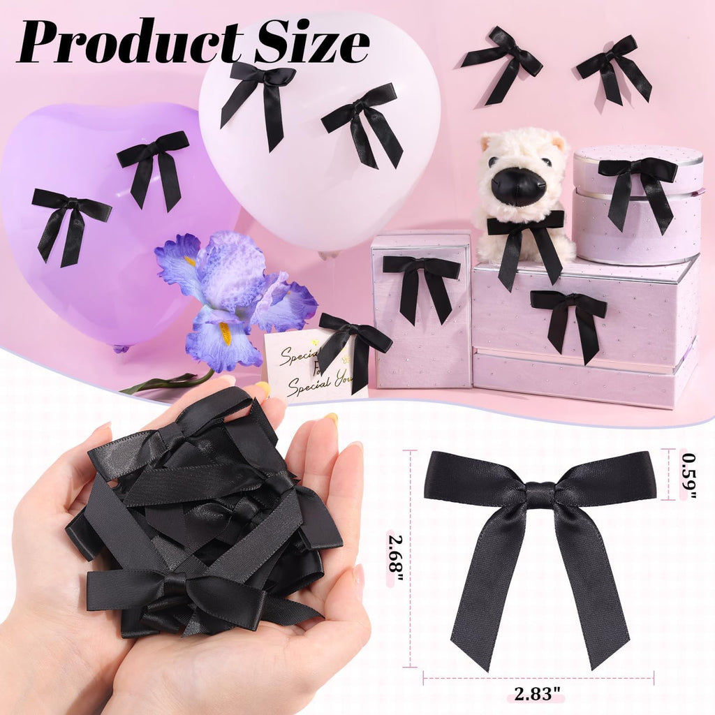 55PCS Tinkrstuff Black Bows for Crafts, 2.68" Satin Ribbon Bow for Clothes Ornament, Fabric Bows for Party Decor, Cute Christmas Tree Bows &Thanksgiving Gifts Wrapping Treats Balloons (with Twist Tie)