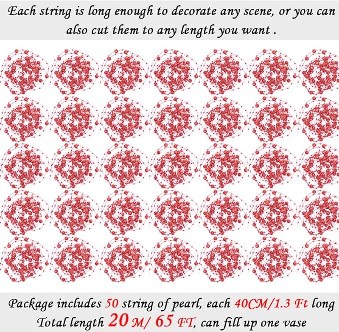 50pcs Pearls String Beads of Pearls, 10+5mm Red Artificial Pearl String for Floating Candles Centerpieces, Vase Filler, Wedding Centerpiece Christmas Party Decor