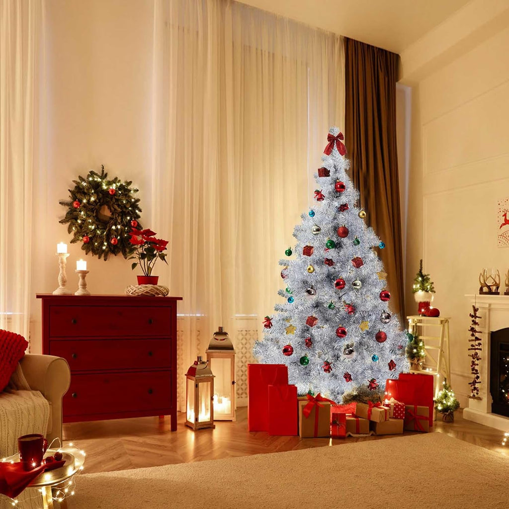 silver christmas tree, 6ft artificial tinsel christmas tree showing dimensions