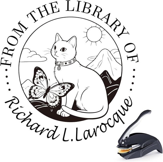 Personalized Book Embosser - Custom Library Stamp, Personal Gift for Book Lovers, Readers, Teachers (Cat 01)