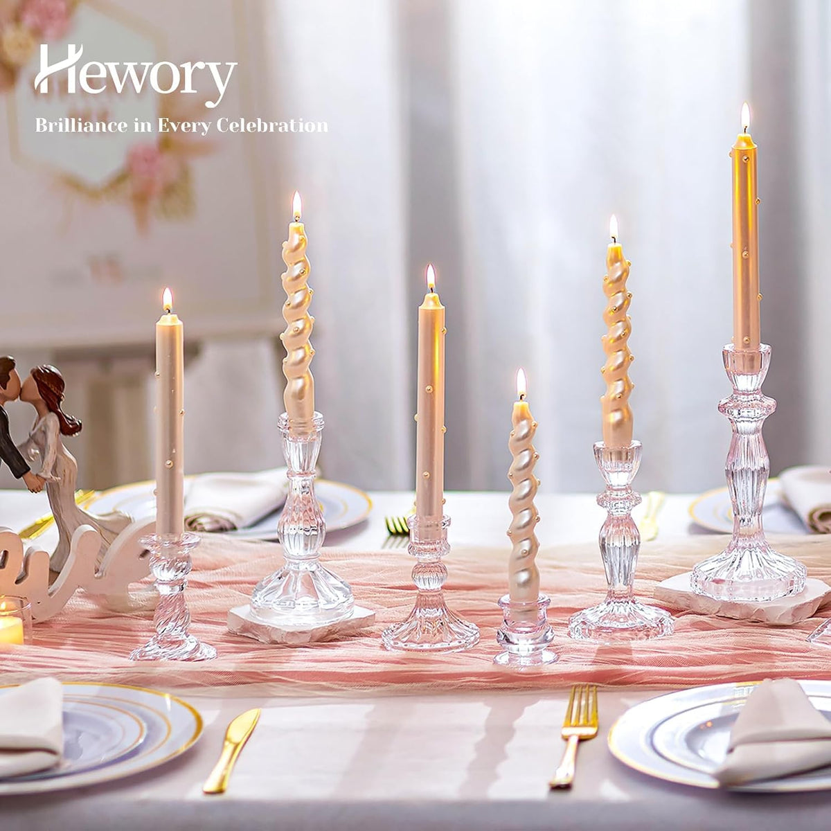 Hewory Crystal Taper Candle Holders: 10PCS Clear Glass Candlestick Holders