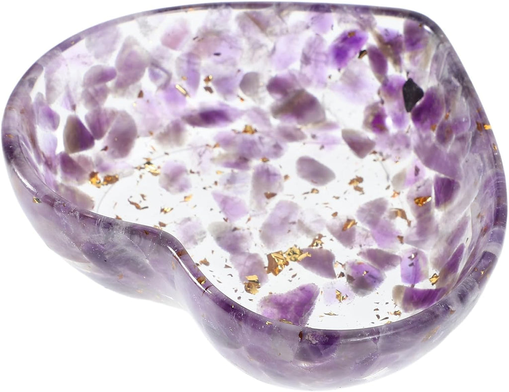 SECFOU Heart Shaped Resin Candle Base with Natural Crystal and Unique Texture, Versatile and Built to Last Decorative Bowl for Office and Living Room Candle Holder