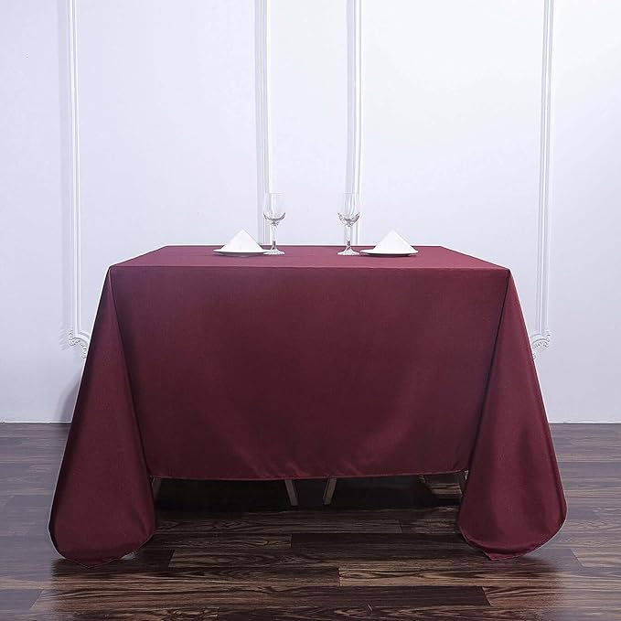 Efavormart 90" Square Polyester Table Overlay for Wedding Kitchen Dining Events - Burgundy