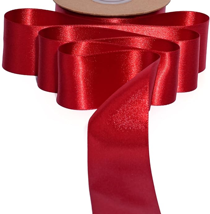 LaRibbons Bright Red Satin Ribbon 1 1/2 Inch 25 Yards Luxury Double Faced Red Ribbon for Gift Wrapping Flower Bouquet Crafts Wedding Party Christmas Decoration